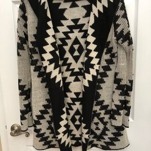 Aztec Print - Hooded Long Cardigan